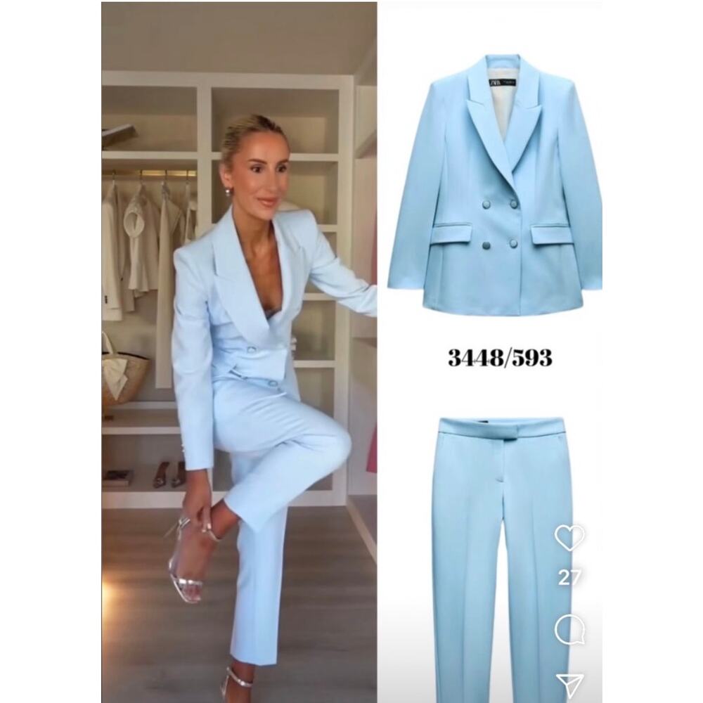 Zara 2 Piece Set Double Breasted Shoulder Pad Blazer and Slim High Waist Pants - Picture 13 of 15